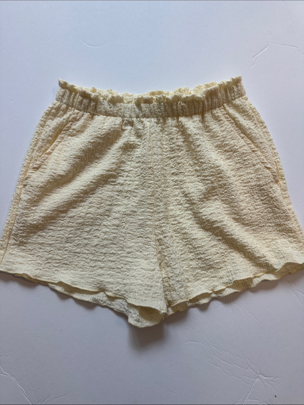 H&M Cream High-Waist Textured Shorts